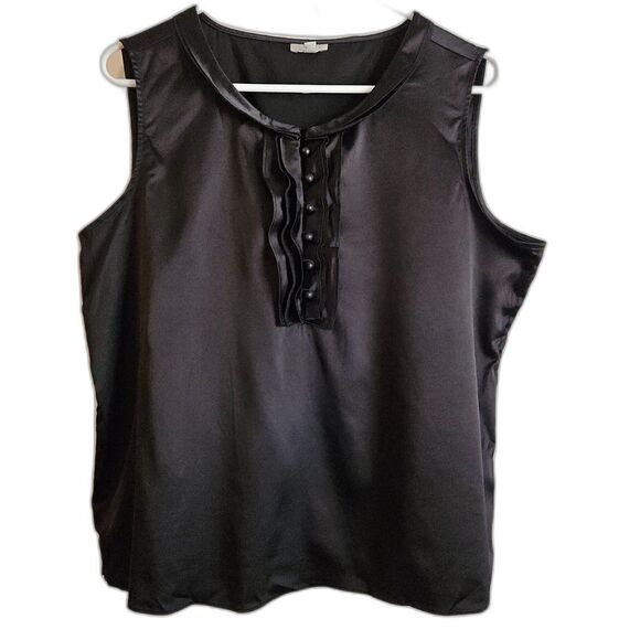 Talbot's Satin Sleeveless Blouse w/Classy Ruffle Accent - Size Petite L - Picture 1 of 9